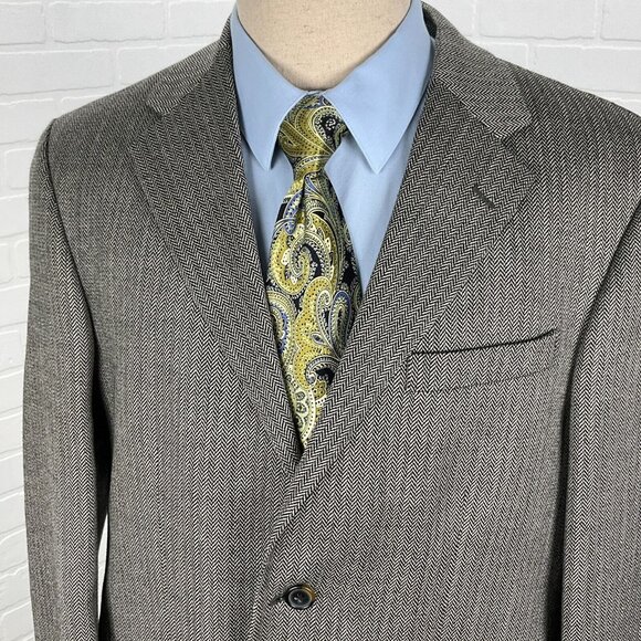 Nautica Blazer Men 40R Black Herringbone Lambswool Stretch Classic CareerJ acket - Picture 1 of 14